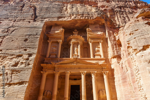 Al Khazneh or The Treasury at Petra, Jordan. it is a symbol of Jordan, as well as Jordan's most-visited tourist attraction. Petra has been a UNESCO World Heritage Site since 1985