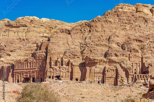 A view from The Royal Tombs (Silk Tomb and Corinthian Tomb) in Ancient City of Petra, Jordan.