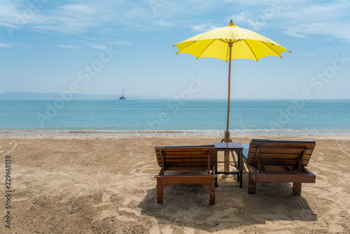 Beach Chairs and Umbrella on summer island in Phuket, Thailand. Summer, Travel, Vacation and Holiday concept. © ake1150