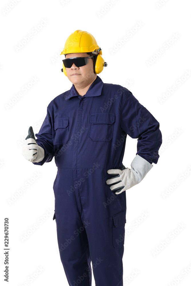 portrait of a worker in Mechanic Jumpsuit isolated on white background portrait of a worker in Mechanic Jumpsuit isolated on white background