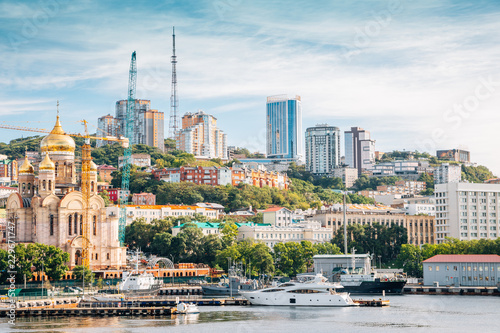 Vladivostok city and Golden horn bay in Russia photo