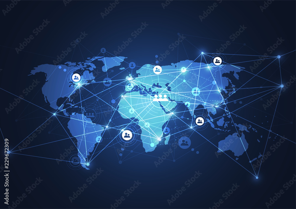 Global network connection. World map point and line composition concept of global business. Vector Illustration Global network connection. World map point and line composition concept of global business. Vector Illustration