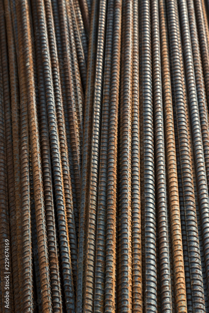 Rustic old Reinforcing steel bars background Rustic old Reinforcing steel bars background