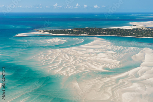 An Island in Vilankulo, Mozambique, Africa As Seen From Above, Surrounded by Sand and Water photo