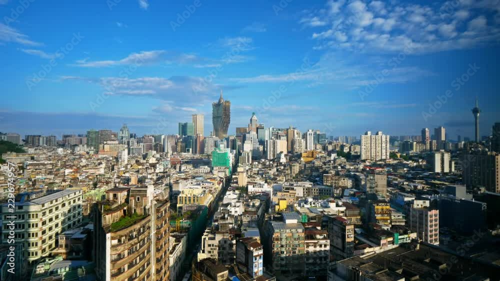 MACAU, CHINA - SEPTEMBER 6, 2018: 4K Time lapse Building and the skyline of Macau city MACAU, CHINA - SEPTEMBER 6, 2018: 4K Time lapse Building and the skyline of Macau city