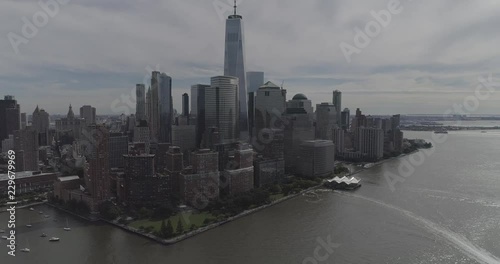 Drone 4K Footage Jersey City Docks NYC Down Town Approach Hudson River Holland Tunnel Air Filter Building Day Shot Version 5 photo