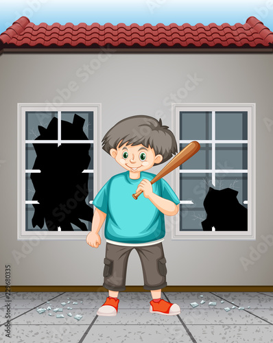 Bad kid hit the window glass