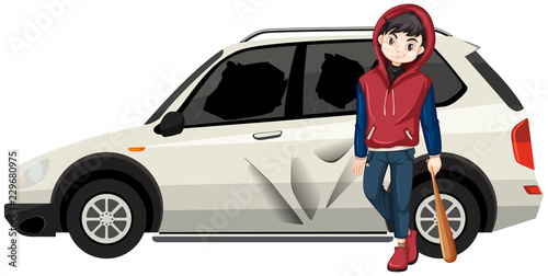 Bad young teen broke the car