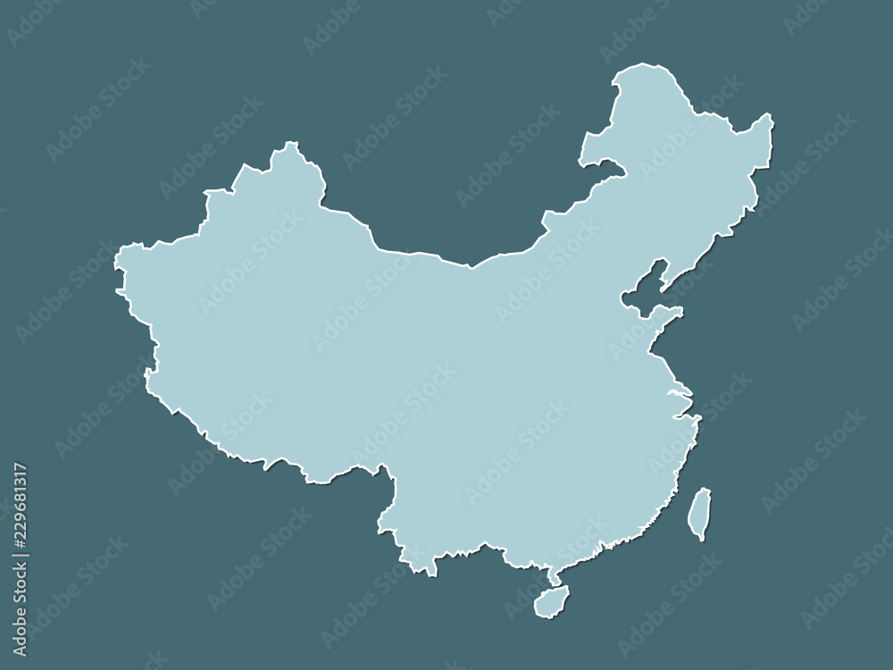 Black and white China map or atlas with filled border line of the whole country on dark background vector illustration Black and white China map or atlas with filled border line of the whole country on dark background vector illustration