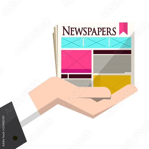 Newspapers in Human Hand Isolated on White Background. Vector Information Concept Design.