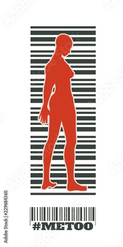 Me too hashtag. Social movement concerning sexual assault and harassment. Bar code with woman silhouette
