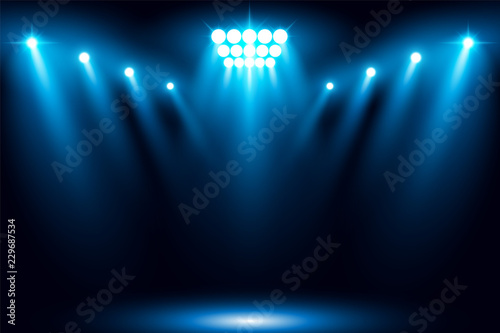 Bright stadium arena blue lighting spotlight vector illustration