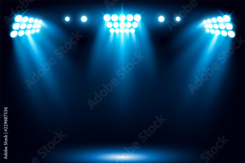 Bright stadium arena blue lighting spotlight vector illustration