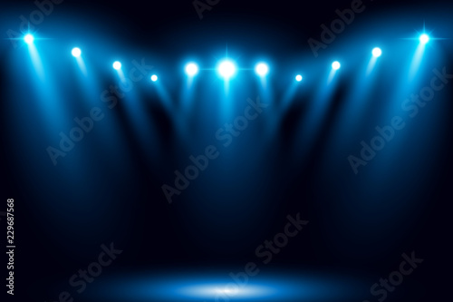 Bright stadium arena blue lighting spotlight vector illustration
