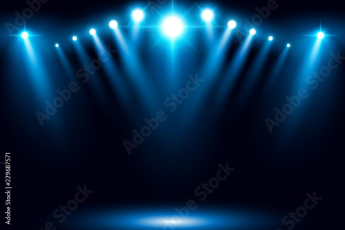 Bright stadium arena blue lighting spotlight vector illustration