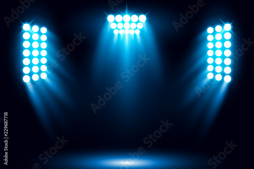 Bright stadium arena blue lighting spotlight vector illustration