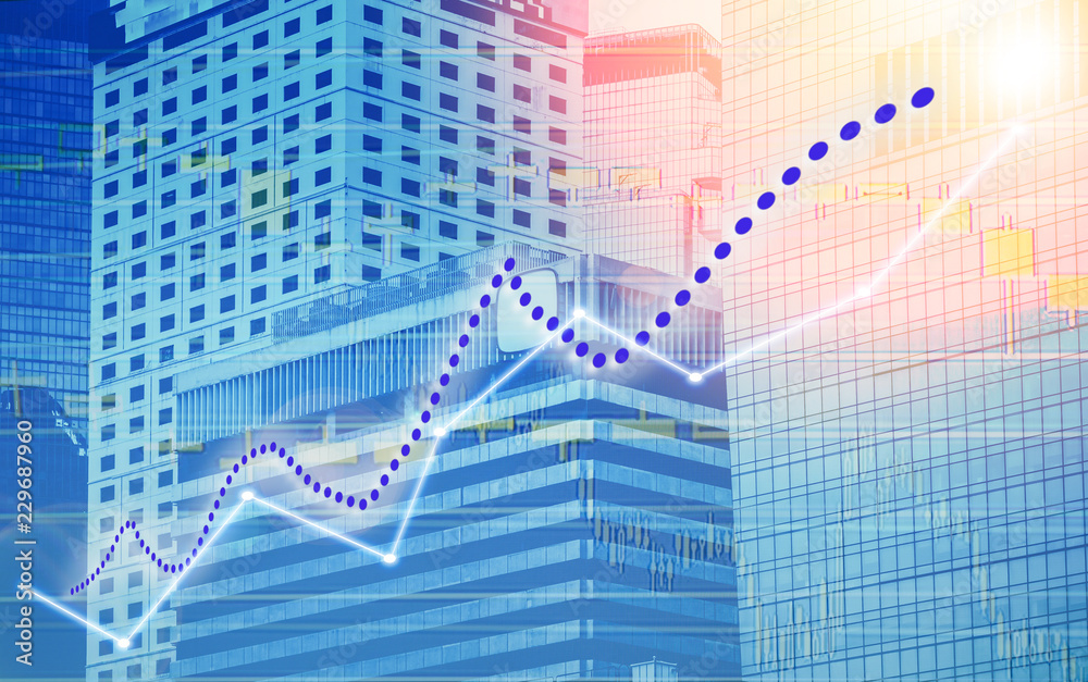 Obraz premium Stock index graph and chart in modern building background (blue bull chart)