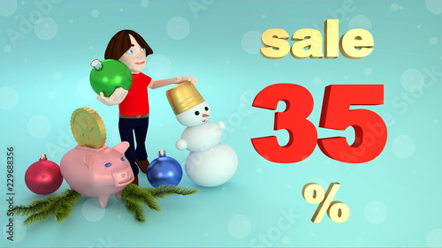 New Year and Christmas sales thirty five percent. 3D rendering