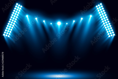 Blue stage arena lighting background with spotlight vector illustration