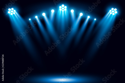 Blue stage arena lighting background with spotlight vector illustration
