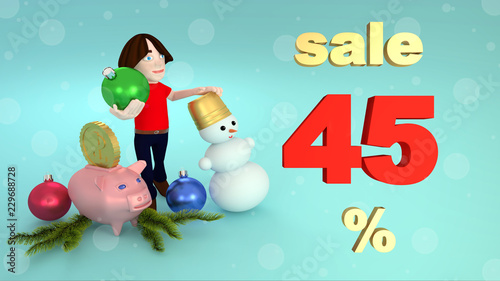 New Year and Christmas sales forty five percent. 3D rendering