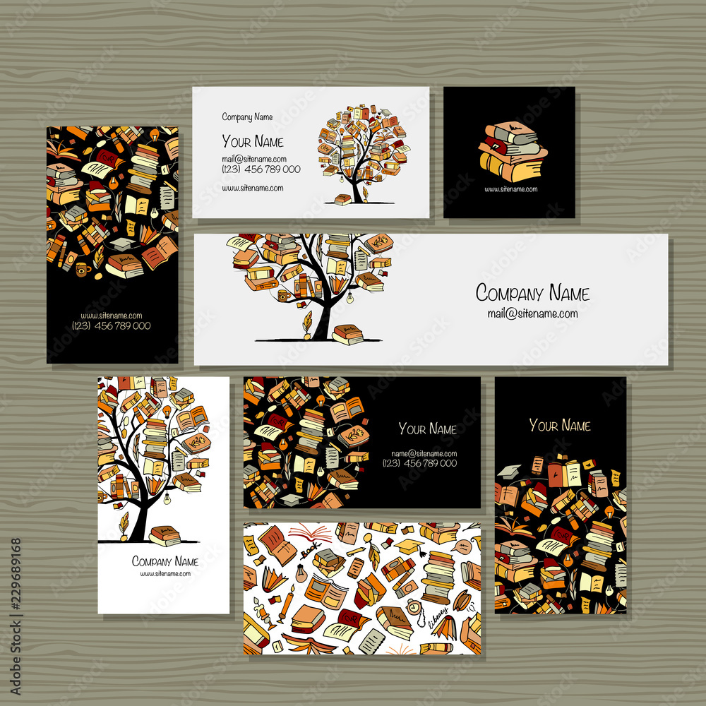 Fototapeta premium Books library, business cards design