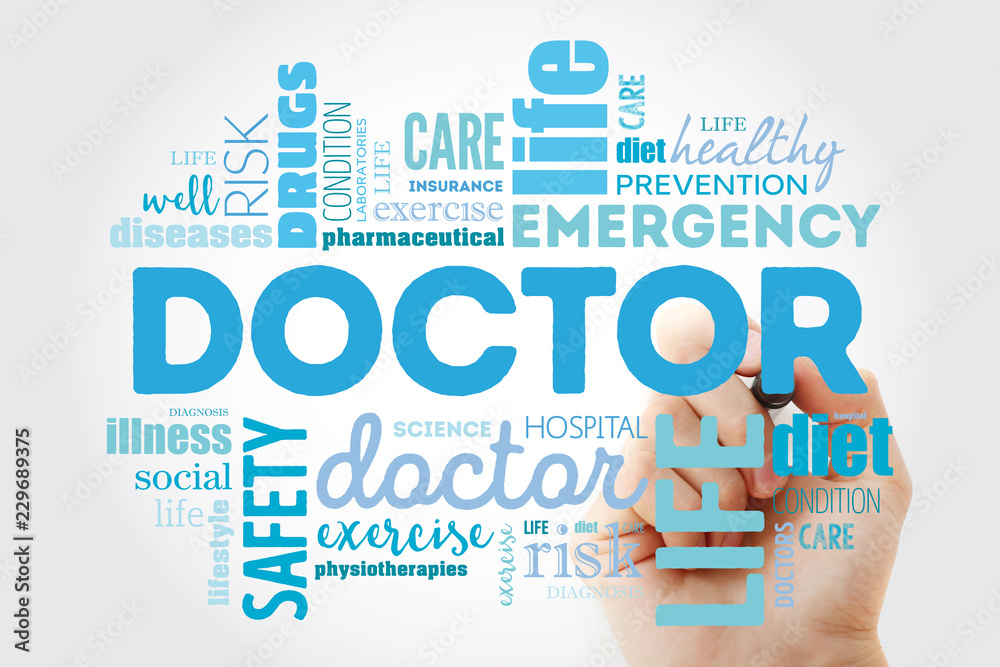 Obraz premium Doctor word cloud collage with marker, healthcare concept background