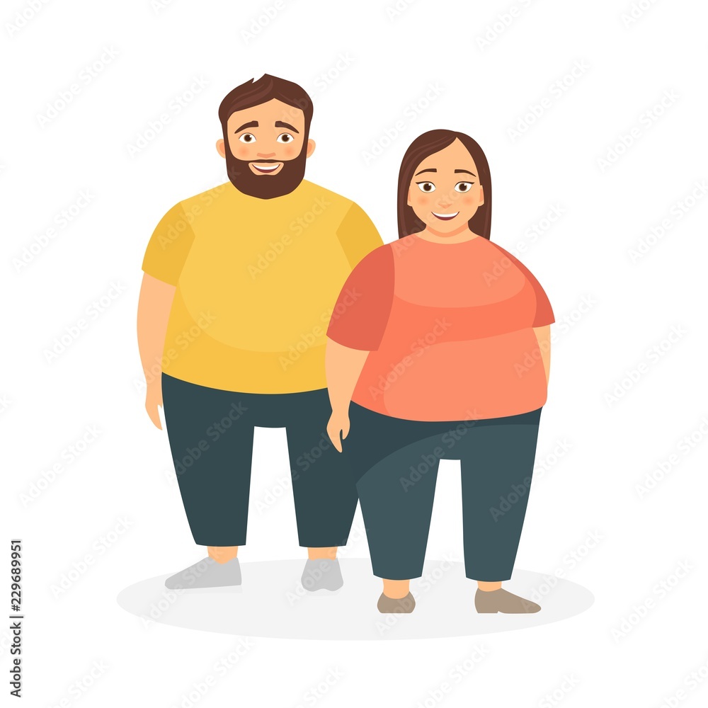 Fototapeta premium A man and a woman with obesity. Unhealthy Lifestyle. Incorrect food.