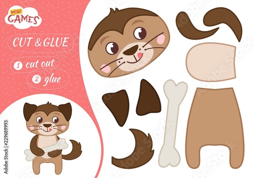 Education paper game for preshool children. Vector illustration. Cartoon cute dog.