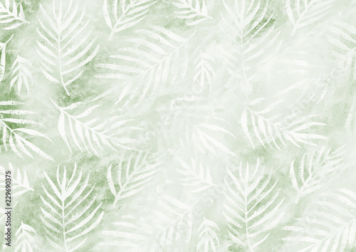 White palm leaves pattern green empty paper background