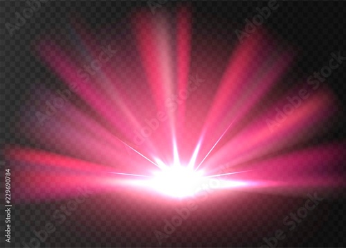 Abstract purple bright light. Purple shine burst isolated on transparent background. Bright and shine purple light star. Vector illustration.