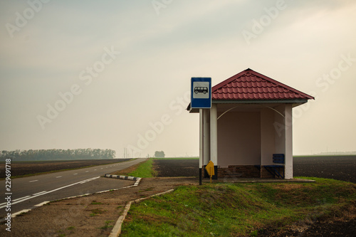 Old Bus Stop on the Road in the Countryside