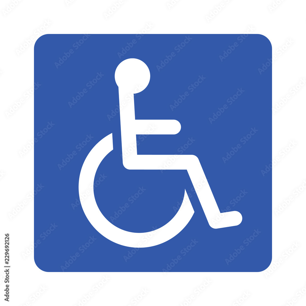 Wheelchair, handicapped or accessibility parking or access sign flat blue vector icon for apps and print Wheelchair, handicapped or accessibility parking or access sign flat blue vector icon for apps and print