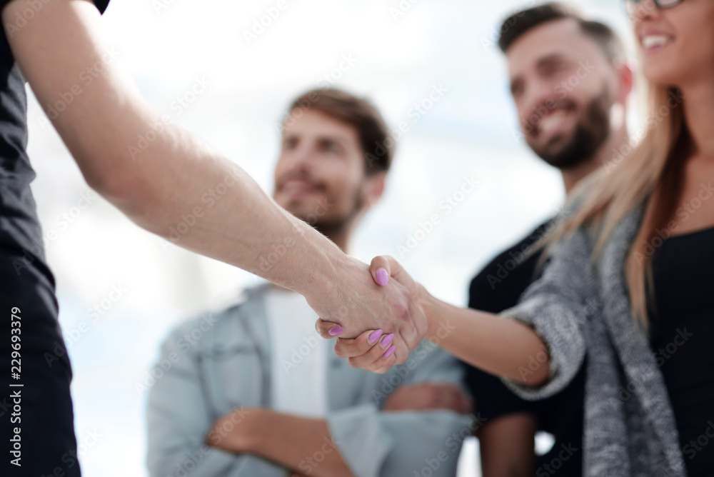 Close-up Shaking Hands.Man and woman Close-up Shaking Hands.Man and woman
