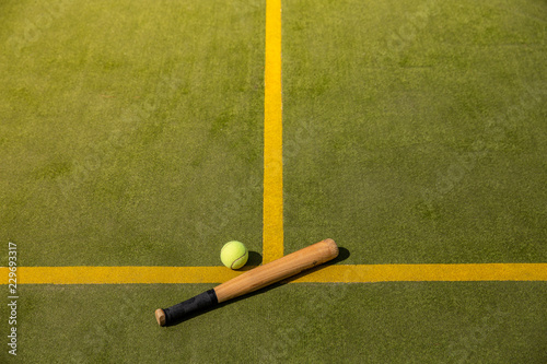 Rounders, baseball, cricket bat and ball