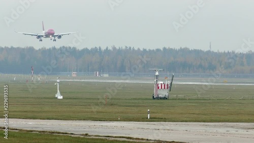 Bird aircraft strike hazard prevention radar with Landing Passanger Airplane on background