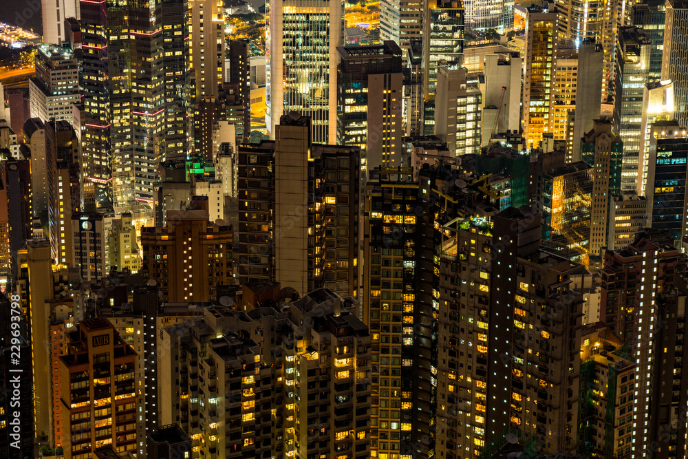 Lår Næb Cusco Hong Kong City at night. Close up view of skyscrapers and city lights,  skyline Stock Photo | Adobe Stock
