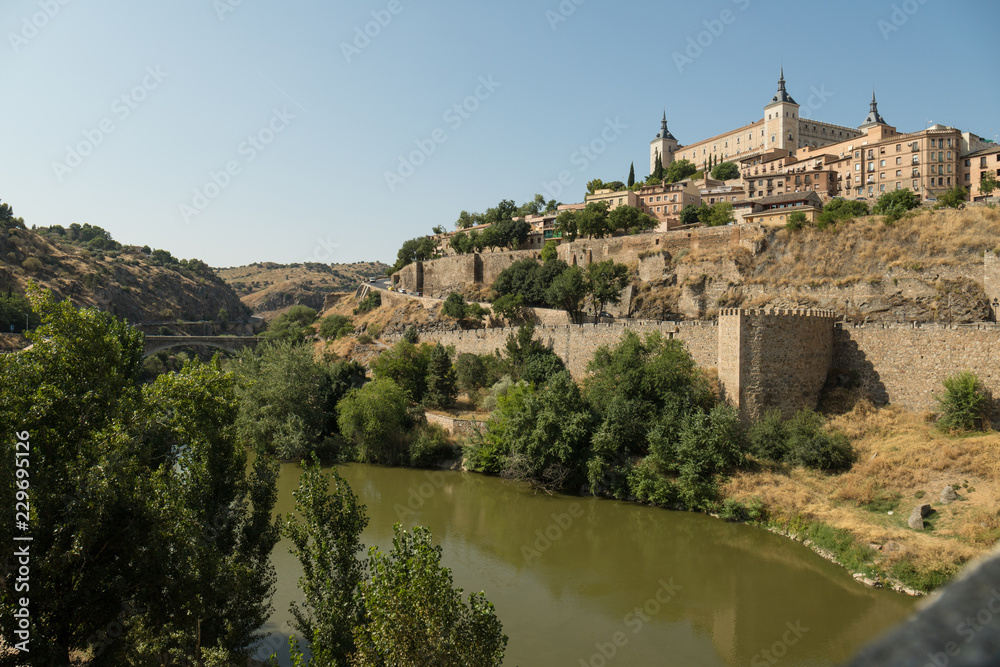 Toledo, Spain. View of the city with medieval castles and ramparts
