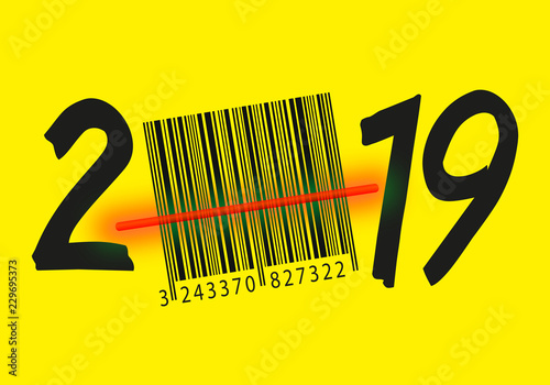 Carte de vœux 2019 symbole de la consommation et des promotions pour les achats des cadeaux de noël