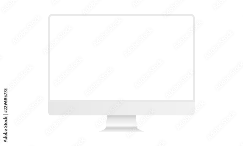 Vetor do Stock: Computer monitor white mock up with blank frameless screen  - front view. Vector illustration | Adobe Stock