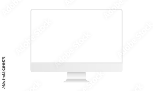 Computer monitor white mock up with blank frameless screen - front view. Vector illustration photo