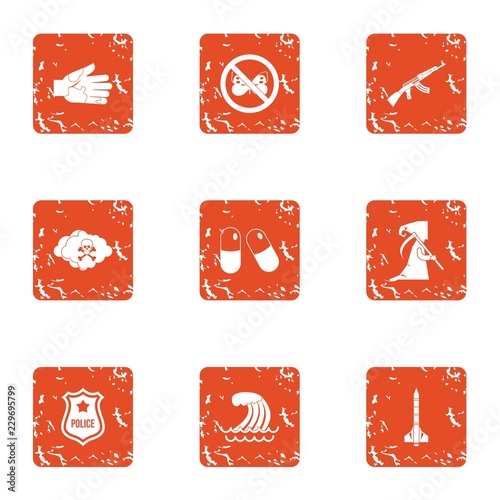 Document check icons set. Grunge set of 9 document check vector icons for web isolated on white background