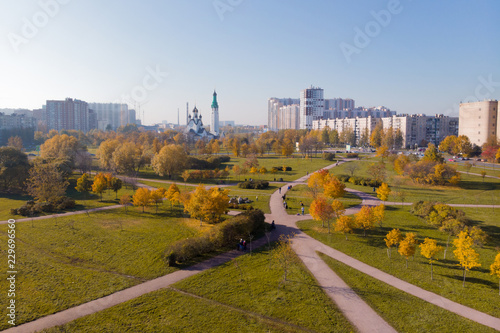 Residential neighborhood in a big city, walking Boulevard