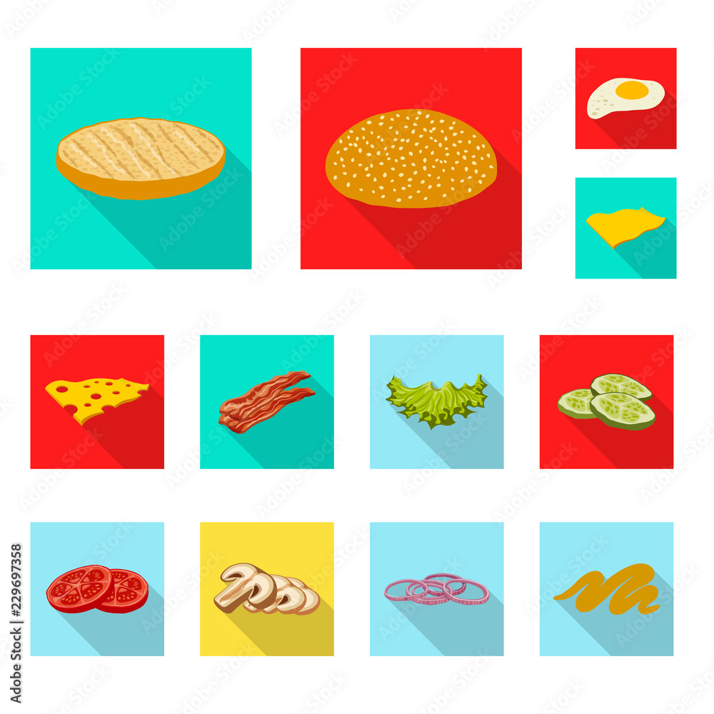 Vector illustration of burger and sandwich sign. Collection of burger and slice stock symbol for web.