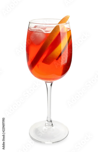 Fresh summer cocktail in glass on white background