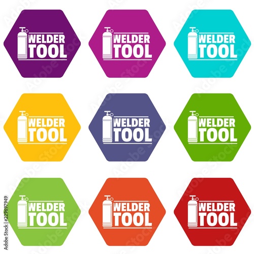 Welder tool icons 9 set coloful isolated on white for web