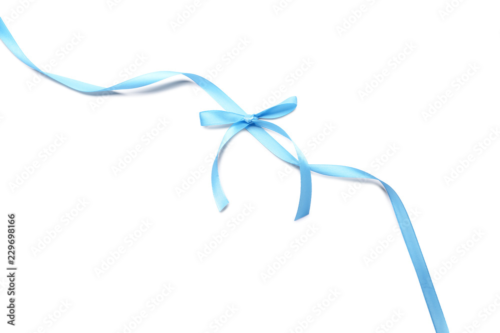 Blue ribbon with bow on white background Blue ribbon with bow on white background