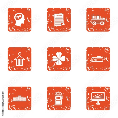 Technical documentation icons set. Grunge set of 9 technical documentation vector icons for web isolated on white background