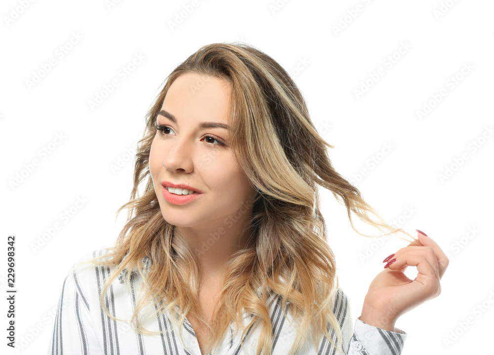 Portrait of beautiful young woman on white background Portrait of beautiful young woman on white background