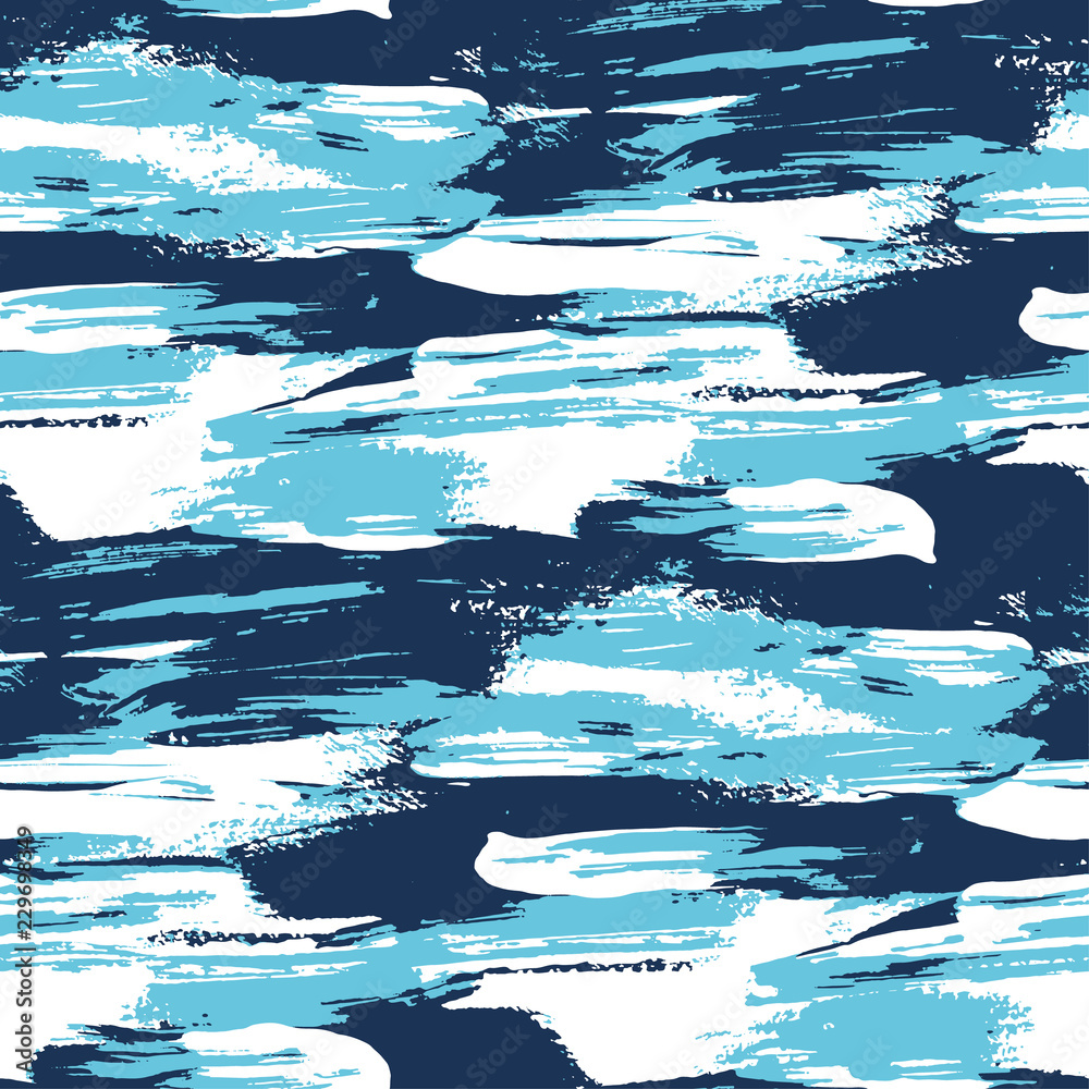 Blue water brush stroke modern seamless pattern
